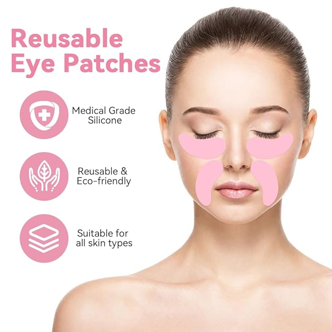 Reusable Eye Pads 6 Pairs, Silicone Face Patches and Gel Under Eye Pads Cold Warm Eye Compress for Reduce Puffiness Circles Wrinkle Cooling Eye Mask Ice Packs Gift for Women Girls