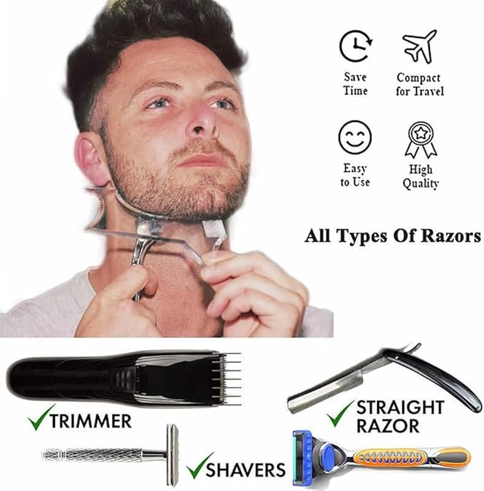 for Men's Beard Shape Trimmer & Men's Hair Design Tools,Men's Beard Styling Tools Set,Casual Men's Beauty Care,Men's Beard Trimmer(White)