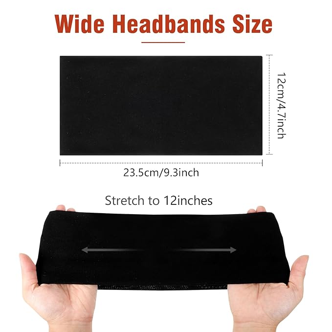 6 Pack Cotton Stretchy Headbands for Workouts Yoga, Wide Head Bands for Women Girls (Width 4.7 inches)