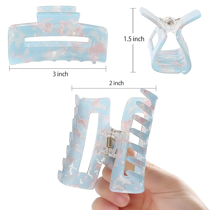 laxizar Hair Claw Clips 8 Pack Tortoise Barrettes Rectangle Shape Clips 3 Inch Fashion Hair Clips for Women