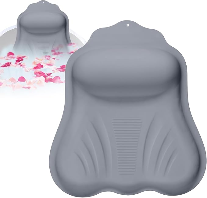 Luxury Silicone Bath Pillow for Tub, New Cloud-Soft 4D Air-Cushion Bathtub Pillow for Head and Neck & Back Support, Strong Suction Cups, Waterproof Quick-Dry Bathtub Headrest (Gray)