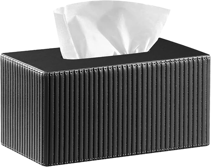 Fanousy Large Tissue Box Cover Rectangular with Bottom Belt, Fits 230-Count Kleenex, Modern PU Leather Facial Tissue Dispenser Holder for Bathroom Vanity, Nightstand, Bedroom, Office, Home Decor
