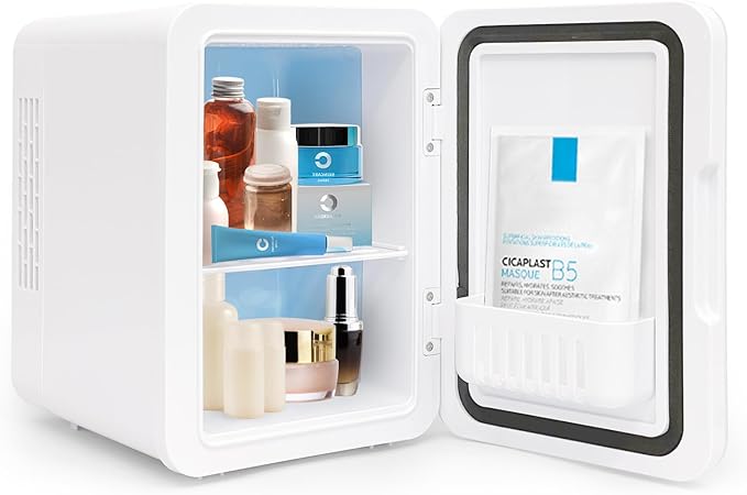 Enventor Mini Refrigerator, 4L/ 6 Can Compact Skincare Fridge AC+DC Power Cooler & Warmer Small Refrigerator for Bedroom, Skincare, Makeup, Cosmetics, Car, Office (White)