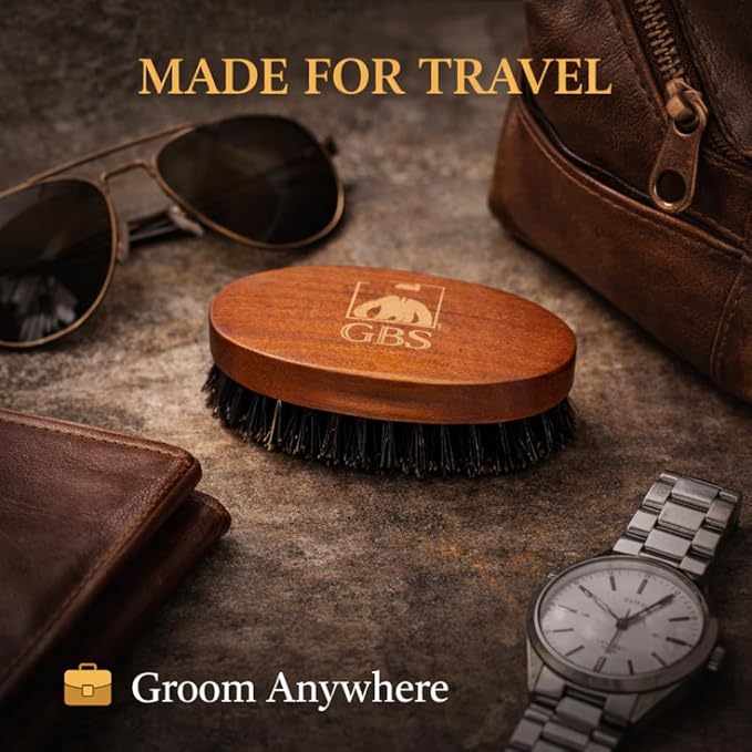 GENTS Boar Bristle Beard Brush for Men - Natural Wood Handle Grooming Kit - Travel Size Beard Care & Styling Tool for All Beard Types - 100% Natural Bristles
