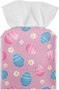 Pink Eggs Flower Tissue Box Case PU Leather Square Modern Asthetic Tissue Box Cover with Metal Button Waterproof Napkin Organizer for Home Office Car Bathroom Decor