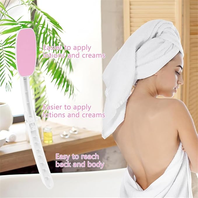 Back Lotion Applicator, 34.5 inch Length, Foldable Design, Pink, 2-in-1 Cream Applicator and Back Scrubber