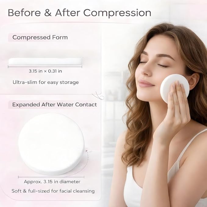 120 PCS Compressed Facial Sponges, Natural Cellulose Face Cleaning Pads, Professional Spa-Grade Makeup Remover Sponges for Daily Cleansing,Compact Travel-Friendly Skincare Essentials (White)