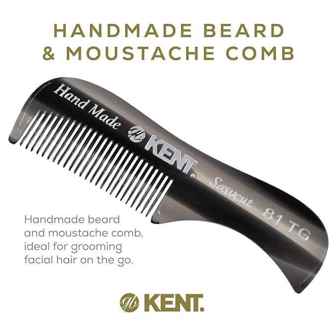Kent A 81T Graphite X-Small Gentleman's Beard and Mustache Pocket Comb, Fine Toothed Pocket Size for Facial Hair Grooming and Styling. Saw-cut of Cellulose Acetate, Hand Polished. Hand-Made in England