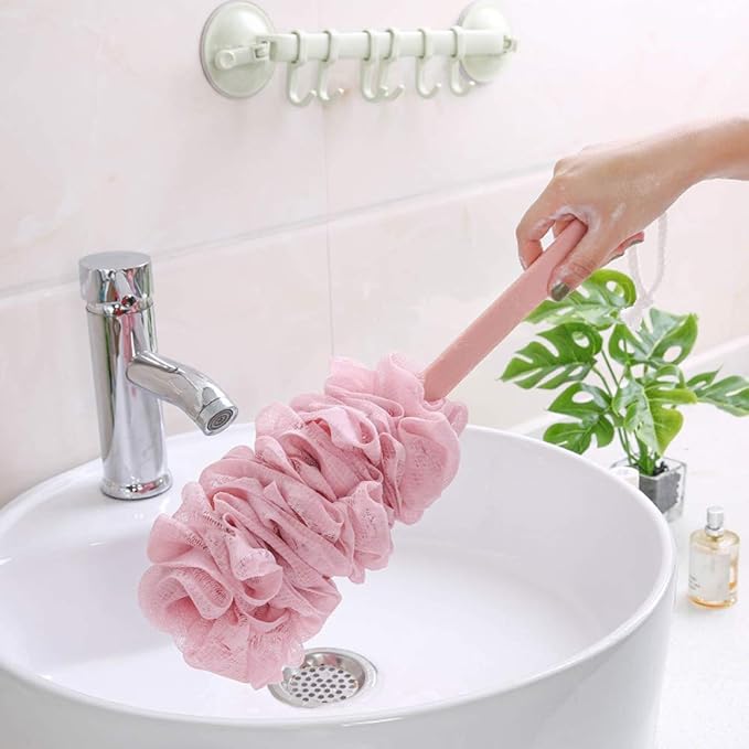 Back Scrubber for Shower,Loofah Long Handle Bath Body Brush,Soft Nylon Mesh Sponge for Shower,Loofah On a Stick for Men Women,Exfoliating Scrub Cleaning Luffa for Elderly(3-Pack,White)
