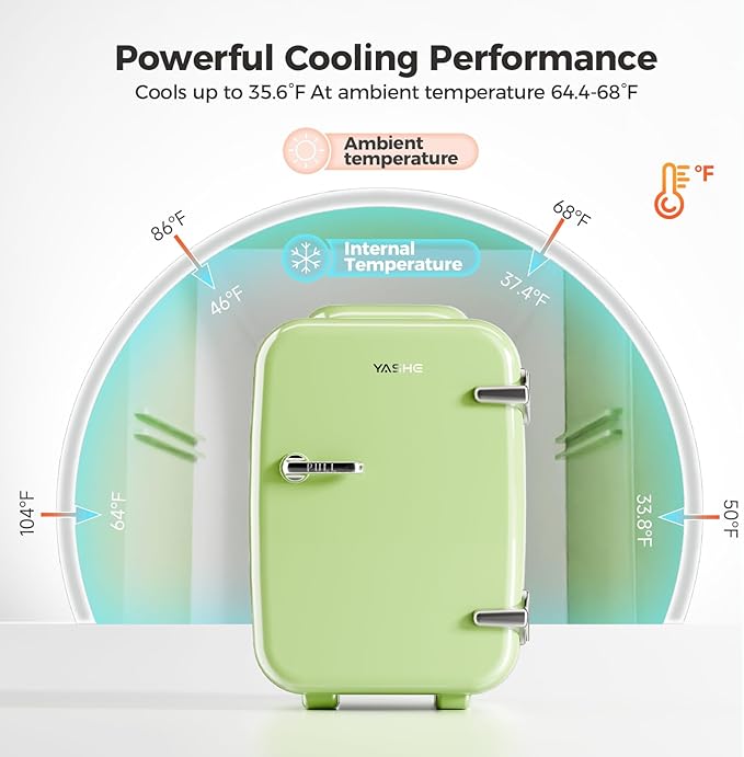 Mini Fridge, 4 Liter/6 Can Mini Makeup Fridge, 110V AC/ 12V DC Portable Thermoelectric Cooler&Warmer for Skincare, Drink, Cosmetic, Medicine, Small fridge for Bedroom, Office, Dorm, Car, Green