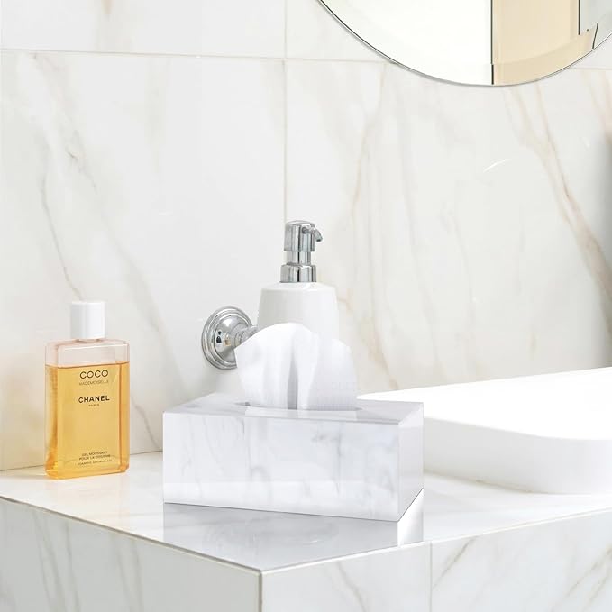 SILUT Tissue Box Cover Rectangle, Marble Texture Tissue Box Holder, Decorative Tissue Holder for Bathroom, Kitchen, Vanity, Modern Tissues Organizer