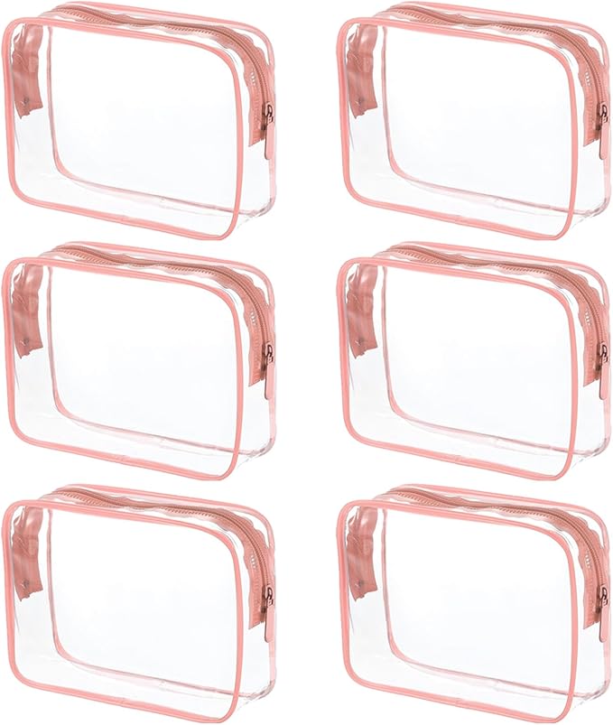 6 Packs Clear Cosmetics Bags for Women Men Waterproof Toiletry Bags PVC Makeup Bags Organizer Case with Zipper for Travel Bathroom (6 Pink Colors)