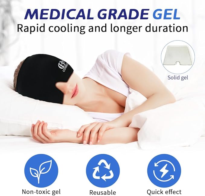 Migraine Relief Cap, Soothing Headache Ice Face Mask Products, Hot and Cold Therapy, Migraine Headache Relief Cap for Migraine, Sinus, Puffy Eyes, Tension, Stress and Hangover (Black+Pink)