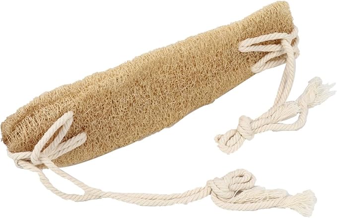 Natural Loofah Back Scrubber Strap for Shower Bath, Beige Exfoliating Wash Strap with Long Band, Deep Cleaning Back Washer for Men and Women Bath Accessories