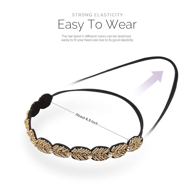 Teenitor 5Pcs Elastic Rhinestone Beaded Headbands, Jeweled Head Bands for Women's Hair, Hair Headbands Hat Bands for Women Girls