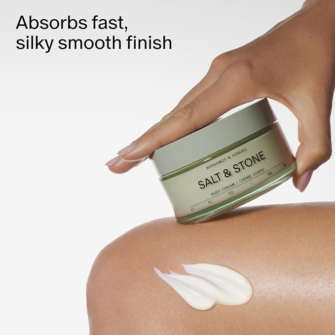 Salt & Stone Body Cream | Hydrating Formula with Seaweed Extracts, Spirulina & Squalane | Deep Hydration, Skin Barrier Support & Healthy Glow | For all Skin Types | Bergamot & Hinoki 6.7 fl oz