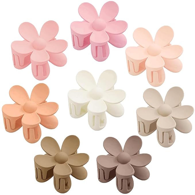 Flower Hair Clips 8PCS, Large Claw Clips for Women Girls Thick Thin Hair, Strong Hold Non slip Big Matte Dasiy Jaw Clamps Hair Accessories 8 Colors
