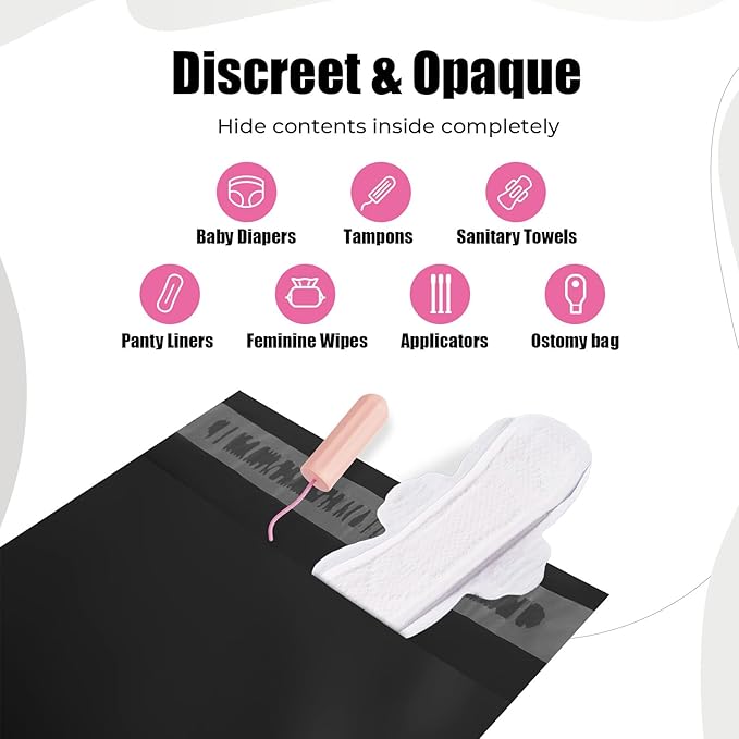 160 pcs Sanitary Napkin Disposal Bags, Personal Care Feminine Hygiene Disposal Bags, Opaque, Odor Control, Discreet Disposal for Tampons, Pads, Liners,Diapers, with Pouch, Black