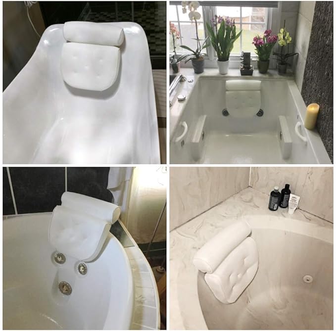 AmazeFan Bath Pillow, Bathtub Spa Pillow with 4D Air Mesh Technology and 7 Suction Cups, Helps Support Head, Back, Shoulder and Neck, Fits All Bathtub, Hot Tub and Home Spa [US. Patent Design]