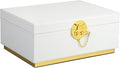 HofferRuffer Elegant Faux Leather Decorative Box, Storage Jewelry Box Organizer, Large Dresser Cosmetic Organizer Holder, Classic Jewelry Accessory Organizer, 11x8x4.8 inches (White)