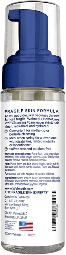 Welmedix HomeCare PRO No Rinse Body Wash Cleansing Foam, easier cleansing for caregivers managing incontinence, pressure ulcers, bedsores + use with adult wipes, disposable washcloth (5oz)