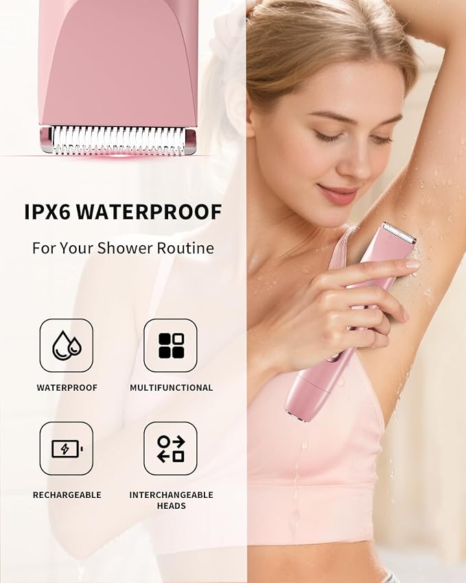 Ufree Bikini Trimmer Women Electric Razors Dual Head, Pubic Body Hair Trimmer Electric Shaver for Face, Legs, Arm, Rechargeable Lady Shaver Waterproof, Summer Grooming Kit, Gifts for Her