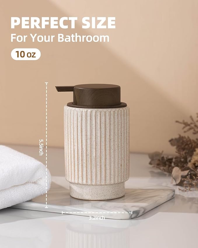 Fun Elements Foaming Soap Dispenser, Wood Grain Plastic Soap Dispenser, 10oz Refillable Bottle for Liquid Soap - Kitchen, Sink, Bathroom