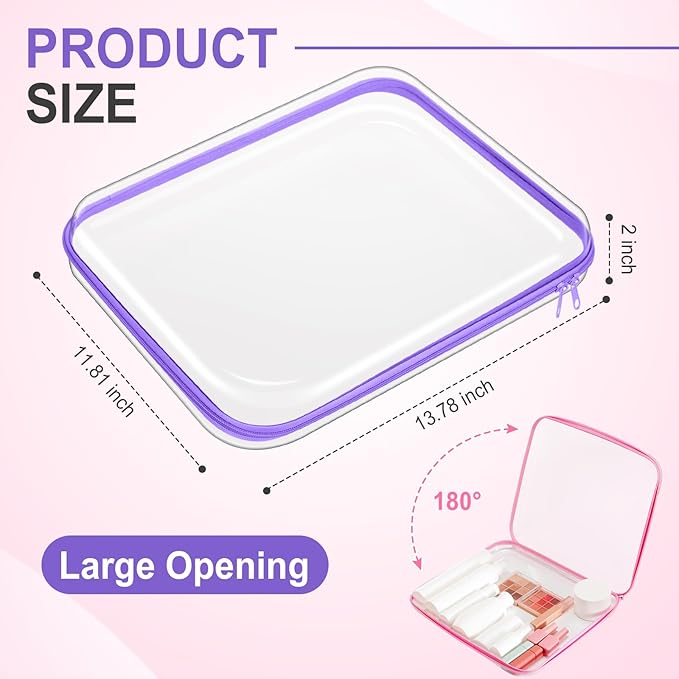 Hoolerry 4 Pcs Hard Clear Zipper Case Makeup Bags Plastic Zipper Pouch Transparent Storage Box Containers for Cosmetics, Snacks, Building Blocks, Puzzles(Clear,13.8 x 11.8 x 2 in,Multicolor)