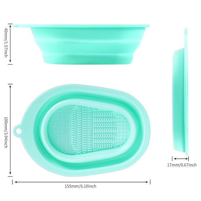 DUcare Foldable Silicone Makeup Brush Cleaner Bowl Portable Cleaning Tool for Brushes, Powder Puffs, and Sponges (Green)