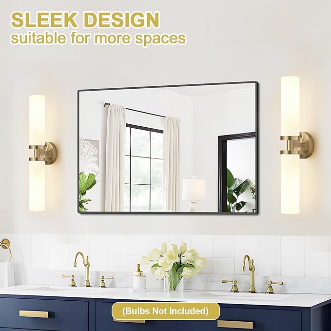Wall Sconces Set of Two, Brass Bathroom Sconces Wall Lighting with Milky White Glass, Modern Sconces Wall Decor Set of 2 Bathroom Light fixtures for Mirror Living Room Hallway Bedroom