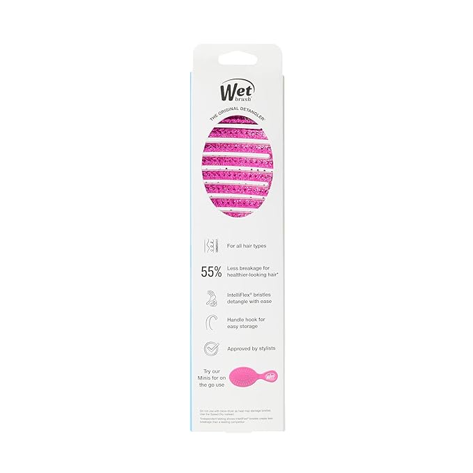 Wet Brush Shower Hair Brush Detangler-Exclusive Ultra-soft IntelliFlex Bristles-Minimizes Pain And Protects Against Split Ends and Breakage-Comb For Women,Men,Wet&Dry Hair-Pink Glitter,(Pack of 2)