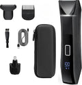 Three-in-One Waterproof Wet/Dry Groomer with Travel Case and Travel Lock, Black, LED Display, Ball Foil Shaver, Nose Hair Clippers, and Groin & Body Hair Trimmer by Paradise Bliss, Black