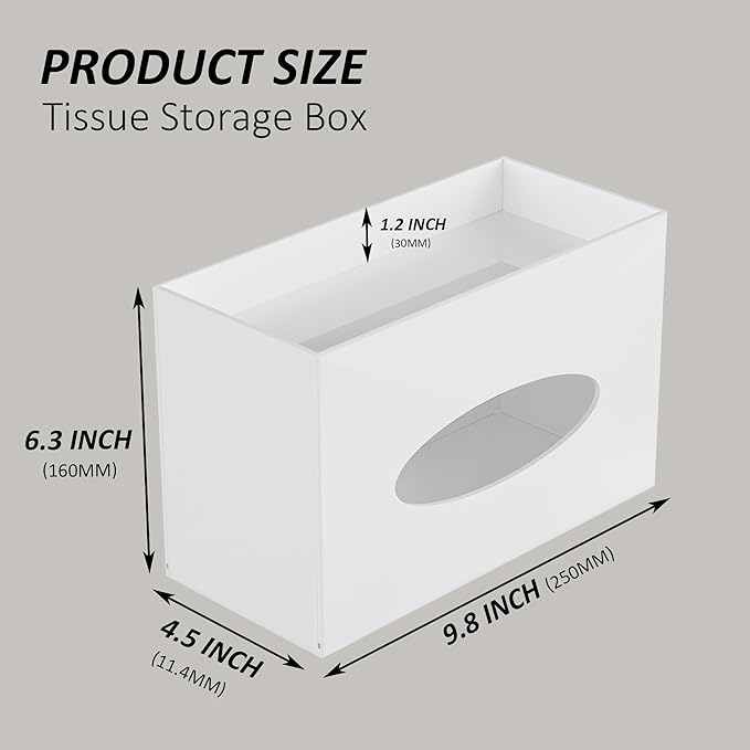 White Acrylic Tissue Box Cover Rectangular,Acrylic Tissue Dispenser with Storage Tray for Bathroom Kitchen Home Office(White, 9.85x4.5x6.3)