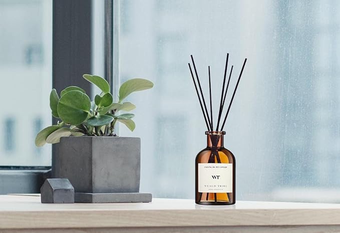 WEALD TRIBE Bamboo Scent Flower Reed Diffuser Set for Bathroom Air Fresheners, Oil Diffuser Sticks | 4.0 fl oz Home Fragrance with Sticks Defusers | House Bedroom Office Shelf Decor