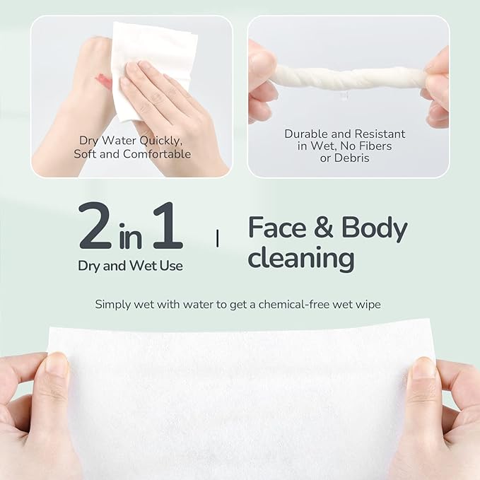 Disposable Face Towel 200 Cont, 7.9"X7.9"Clean Face Towelettes for Washing Face, 100% Cotton Soft Dry Wipe, Biodegradable Face Towels & Facial Tissuel Travel Size for Cleaning,Makeup Removal