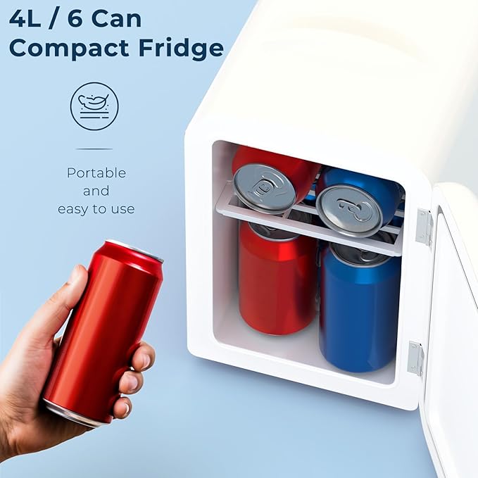Antarctic Star 4L/6 Cans Compact Refrigerator,Portable Mini Fridge Skin Care,Cooler and Warmer for Bedroom,Car,Office & Dorm, Small Cooler for Cosmetics/Beverage/Food,WHITE