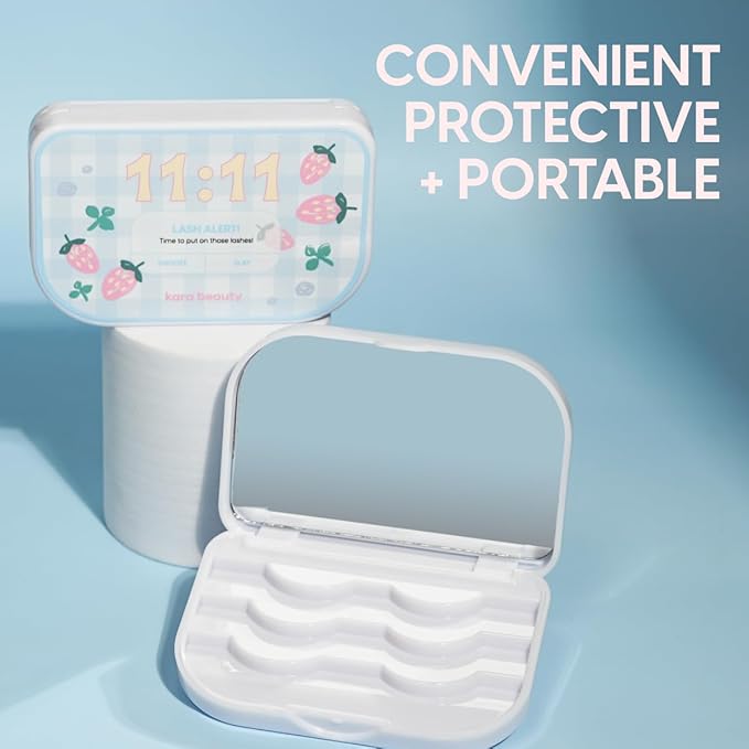 Kara Beauty Lash Case Portable Eyelash Storage Box with Built-In Mirror, Compact Makeup Organizer for Travel, Holds Up to 3 Pairs of Lashes, Cosmetic Case, Bag & Beauty Accessory (Lashes Loading)