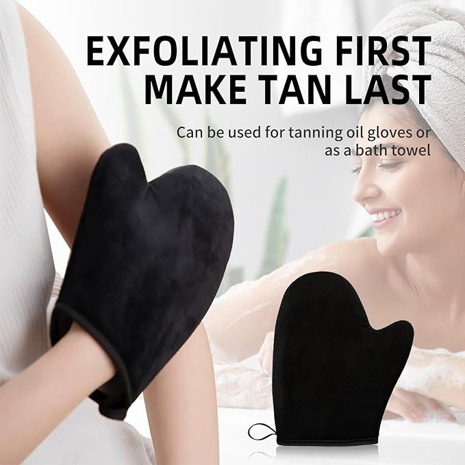 FUNAN Self Tanning Mitt Applicator- Double Sided Fake Mitt Self Tan Mitt With Thumb Ultra Soft Tanning Mit, Reusable & Washable, Streak-Free Natural Tan, Stain-Free Hands