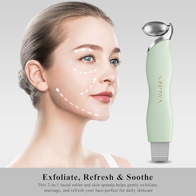 3-in-1 Blackhead Remover Tool with Ice Roller & 2 Silicone Brush Heads - Pore Cleaning Face Spatula, Stainless Steel Skin Scraper for Nose, T-Zone Deep Cleansing (Sage Mist)