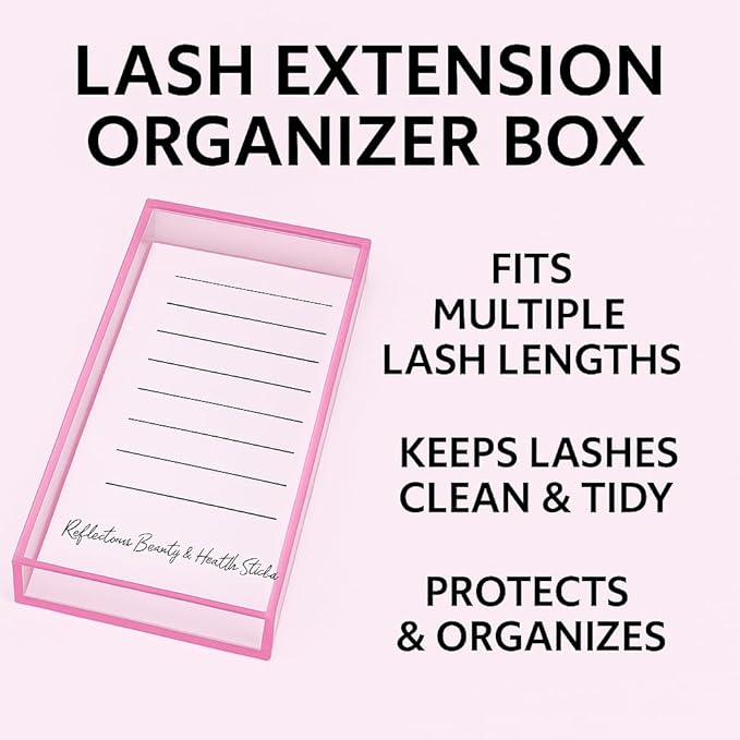 Acrylic Eyelash Storage Box - Eyelash Extension Organizer Box - Lash Organizer Tiles for Lash Extension - Perfect for Eyelash Holder, Eyelash Case and Eyelash Storage Case (pastel pink & white)
