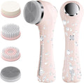 Facial Cleansing Brush, 2 in 1 Ｗaterproof IPx7 Facial Spin Scrubber Set with 4 Brush Heads, Rechargeable Exfoliating Face Brush Deep Cleansing, Gently Exfoliate and Remove Blackhead Pink