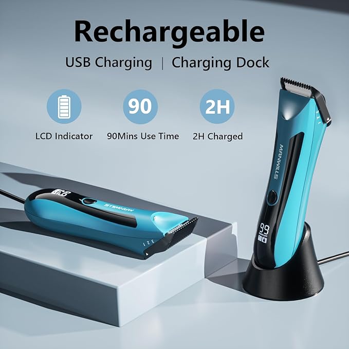 Body Hair Trimmer Men - Body Groomer, Groin Hair Trimmer for Men Waterproof Wet/Dry Use, Electric Ball Trimmer/Shaver with Charging Dock, Male Hygiene Razor, Mens Grooming Kit