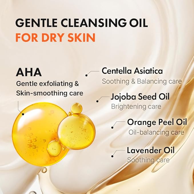 Hanskin AHA Pore Cleansing Oil for Dry Skin, Exfoliating, Waterproof Makeup Sebum Remover Facial Oil Cleanser for Face, Moisturizing for Soft Skin, Korean Skincare [AHA/10.14 oz.]