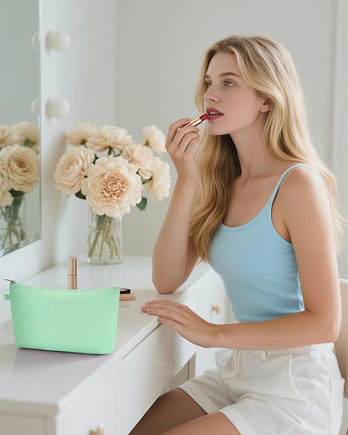 WANDF Cosmetic Bag for Women Makeup bag Organizer Mini Makeup Pouch for Purse Water Resistant Girls Gift(M-Mint Green)