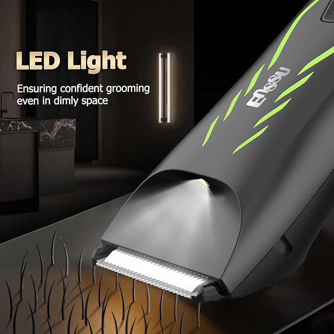 Manscape Body Hair Trimmer for Men, Pubic Groin Hair Trimmer for Men with Safe Blade, Cordless Ball Shaver w/Light, Charging Dock, Waterproof Body Groomer Man, LED Display, 1H Charge,Green