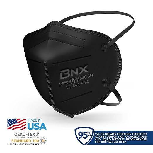 AccuMed BNX N95 Mask Black MADE IN USA Particulate Respirator Protective Face Mask (10-Pack, Approval Number TC-84A-9315 / Model H95B)