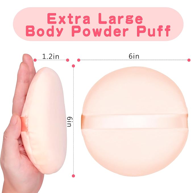 Body Powder Puff Extra Large 6" Soft Dusting Powder Puff for Women Bath and Face Makeup Setting Powder Applicator - Perfect for Talcum or Loose Powder, Big Beauty Sponge (Beige 6" Only Puff)