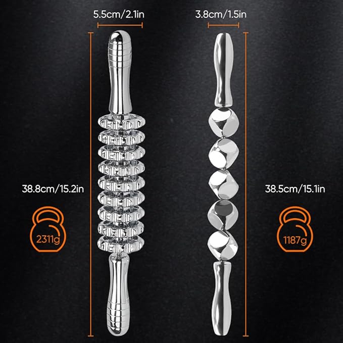 ONUEMP 2pcs Stainless Steel Massage Rollers for Ice Body Sculpting, Maderoterapia Kit Colombiana Professional, Cellulite Massager Roller, Lymphatic Drainage Massager, Cellulite Remover for Leg Back