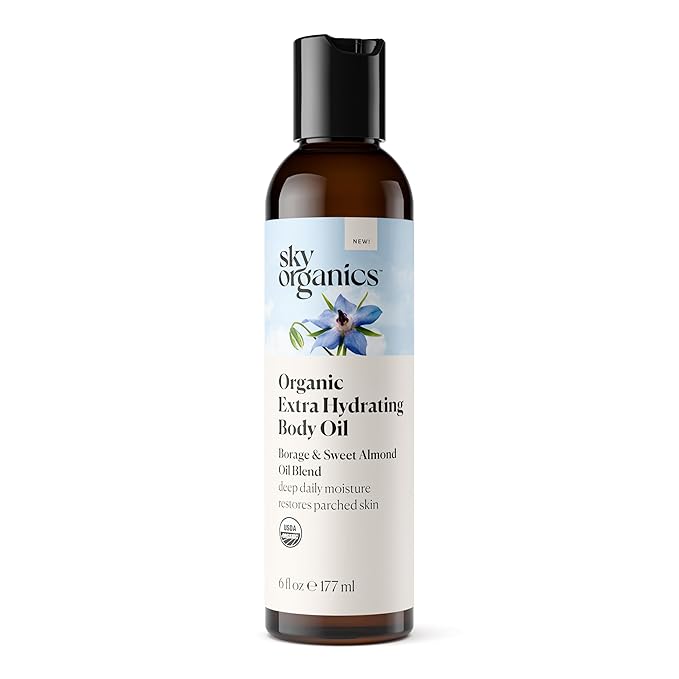 Sky Organics Organic Extra Hydrating Body Oil, Nourishing Organic Skin Care with Borage, Acai & Sweet Almond Oil, Nourishing Hydration for Softer, Smoother, Refreshing Orange & Spearmint Scent,