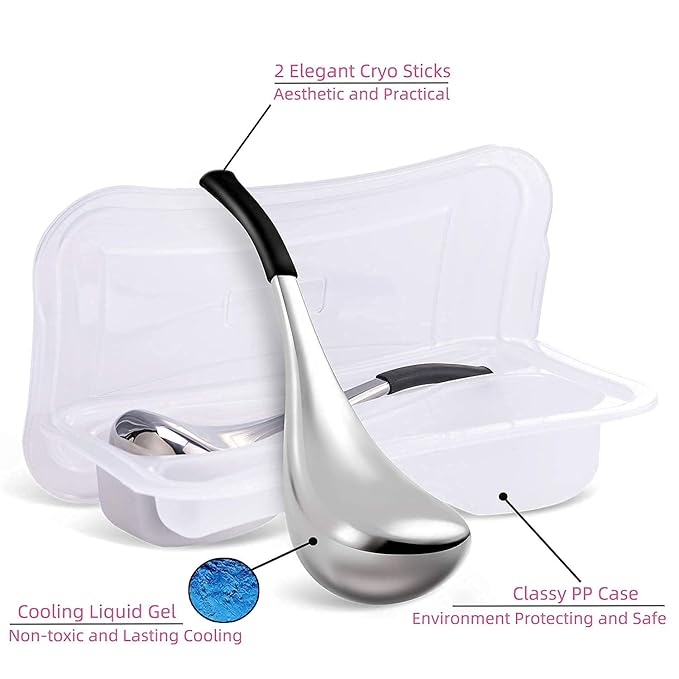 Pfefe Cryo Sticks and Ice Globes Set, Stainless Steel Face Beauty Cooling Freeze Massage Spa Globes with Storage Case